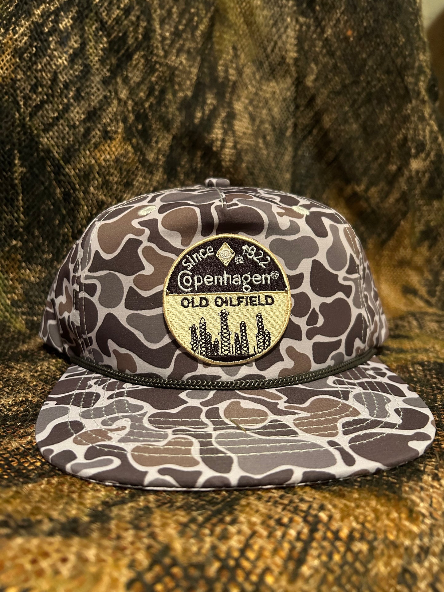 Copenhagen old oilfield vintage Camo ropebrim SnapBack hat