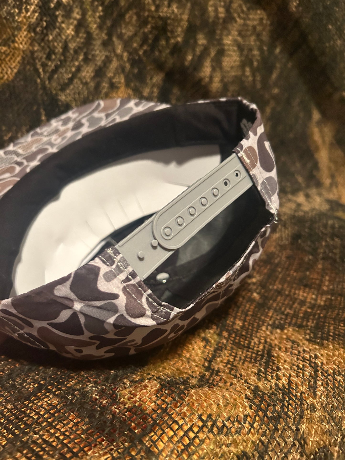 Busch Light retro vintage patch on a smokeshow Camo ropebrim SnapBack