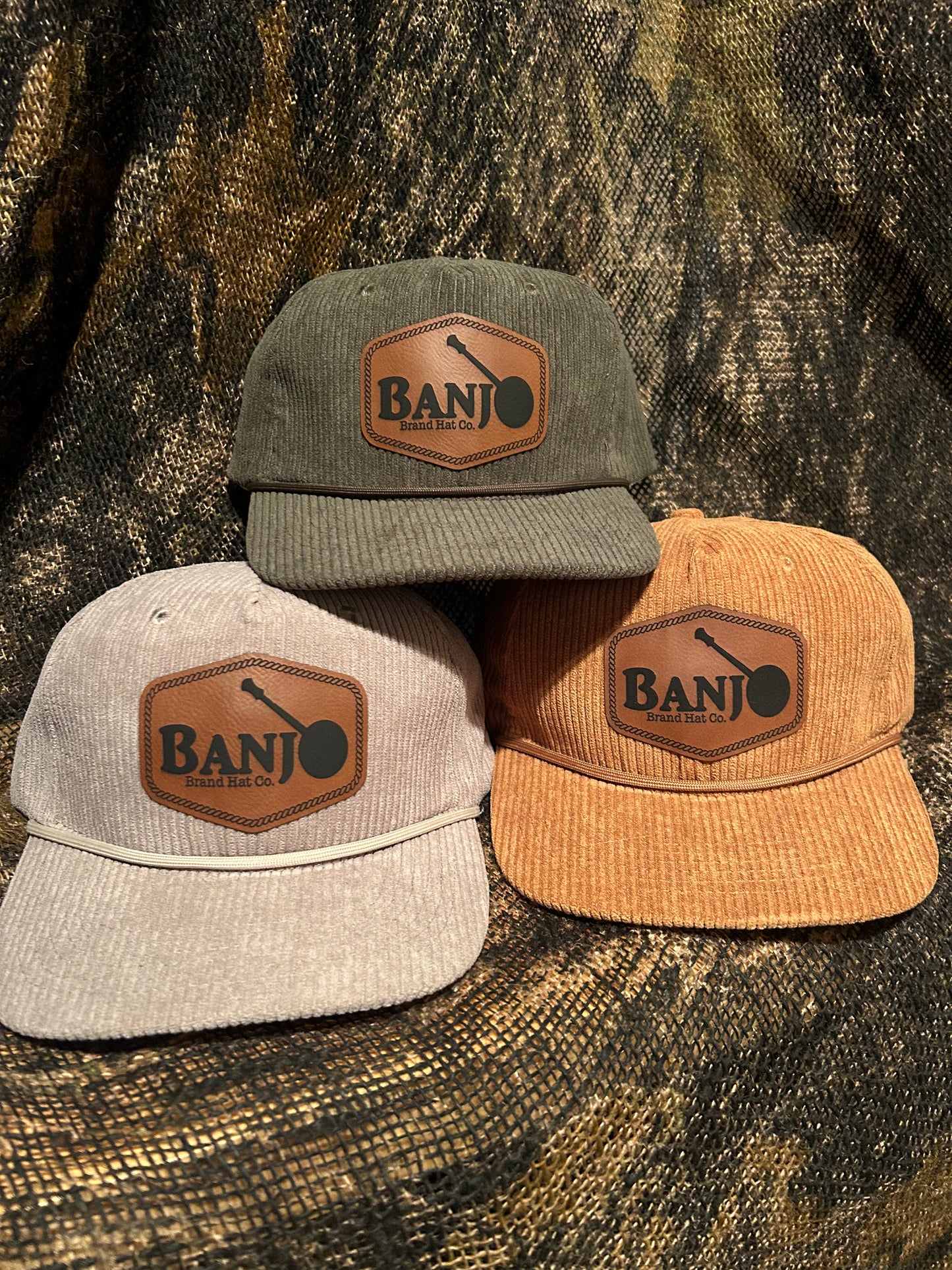 Banjo Brand leather patch on your choice of Corduroy SnapBack hat