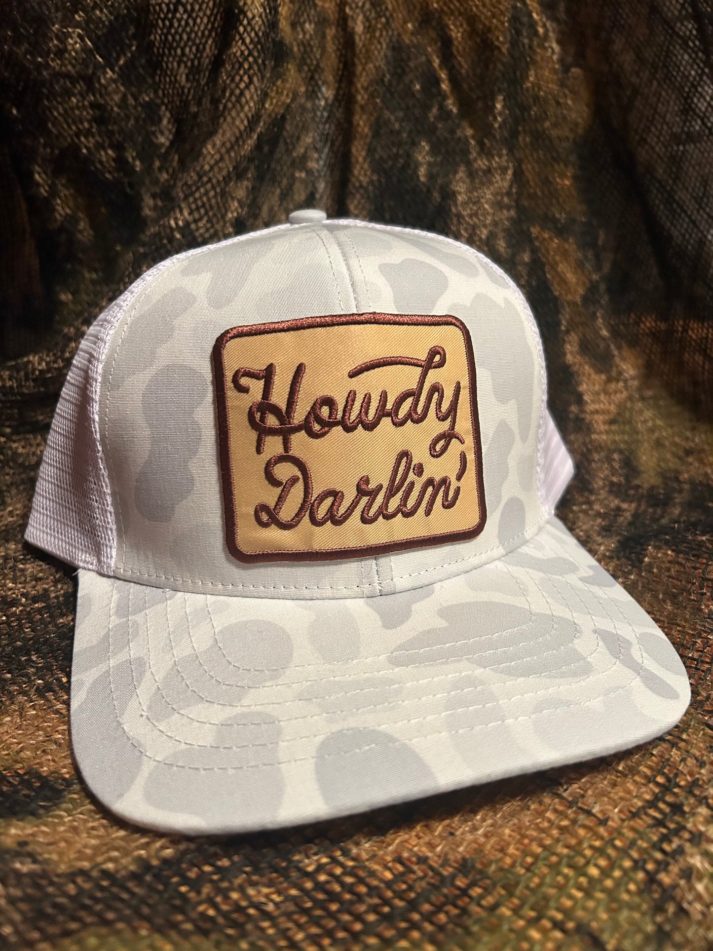 Howdy Darlin’ white camo western SnapBack hat