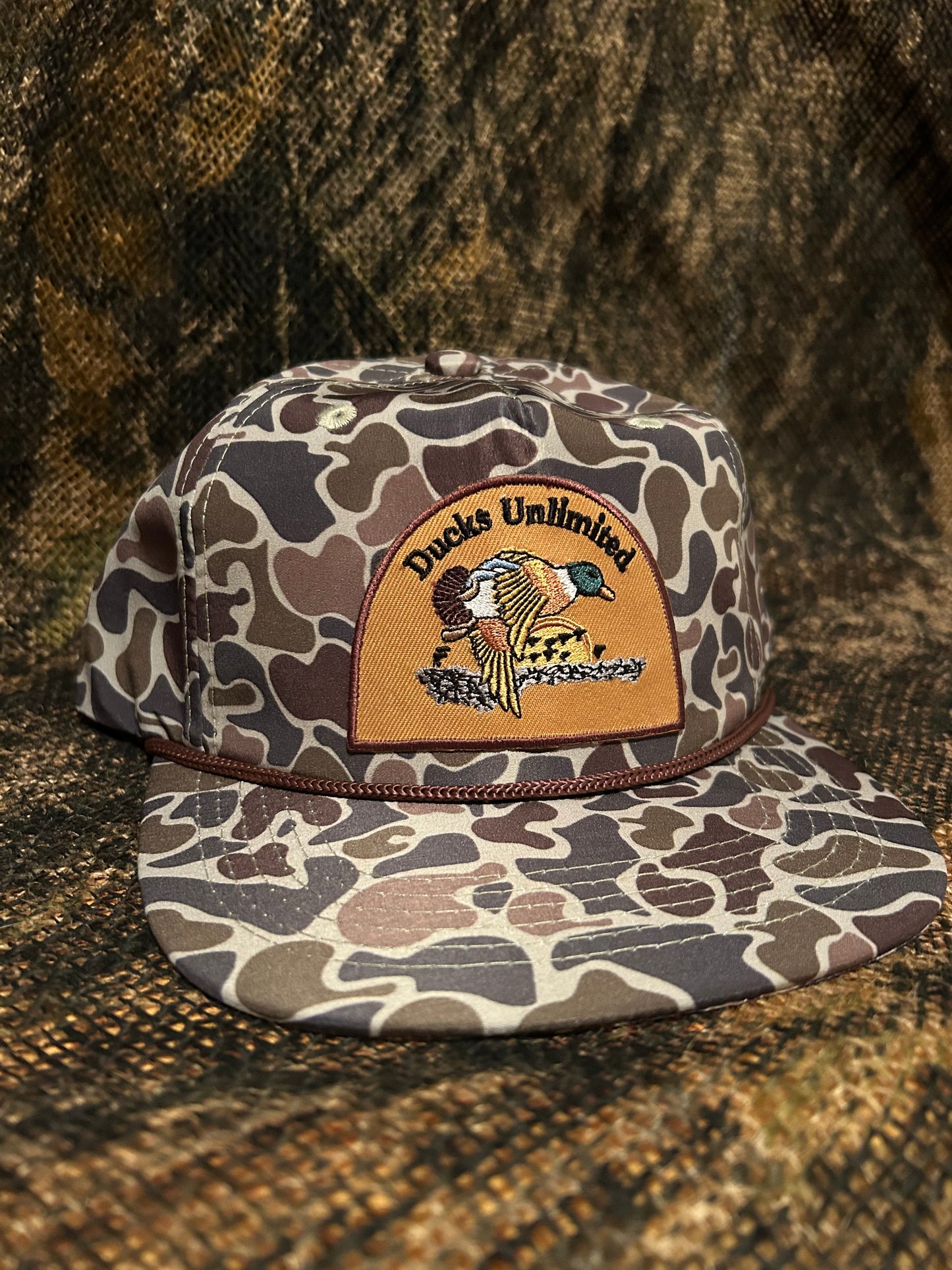 Ducks Unlimited bayou Camo ropebrim SnapBack hat