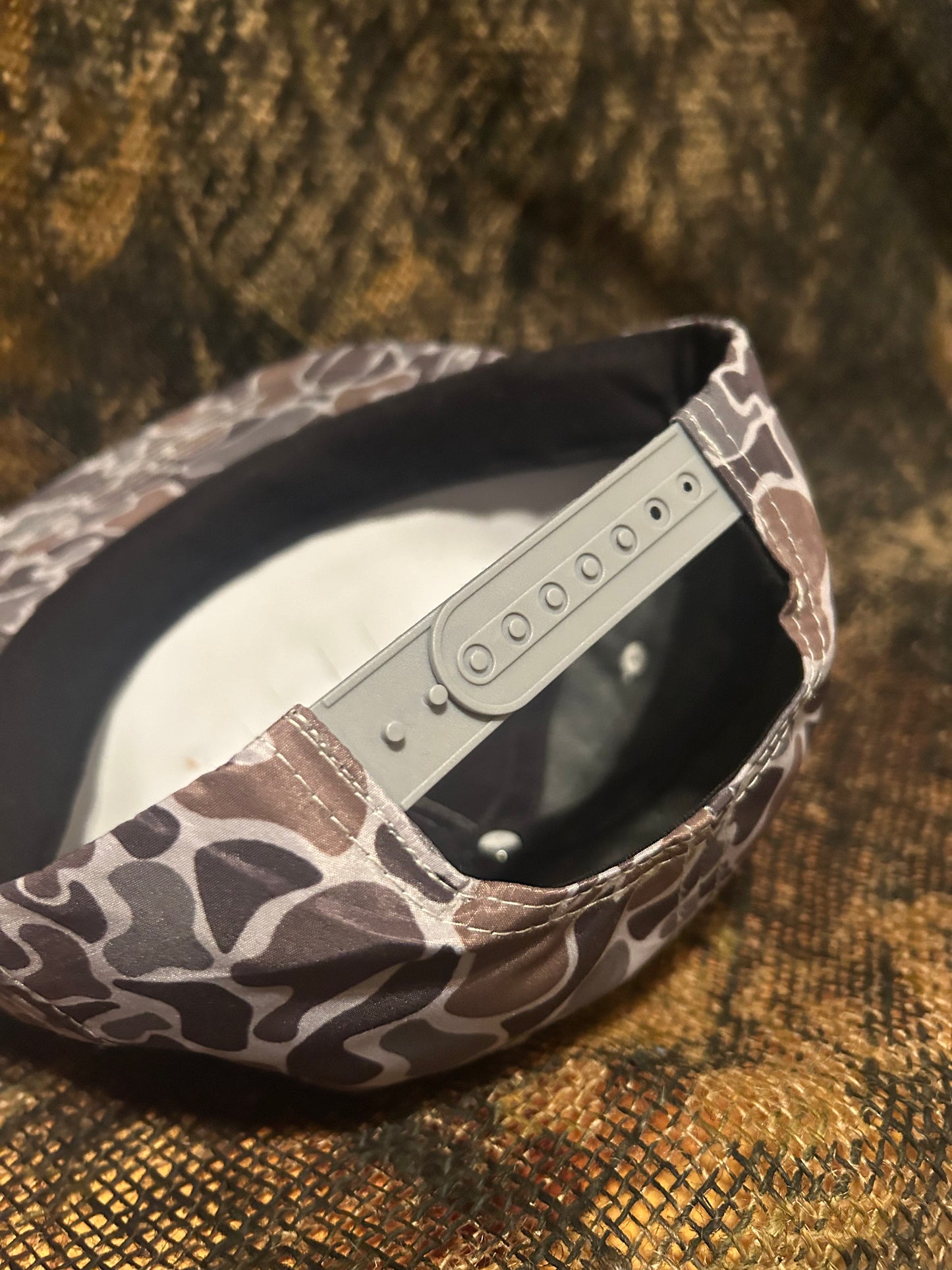 Its Miller Time retro vintage patch on a smokeshow Camo ropebrim SnapBack