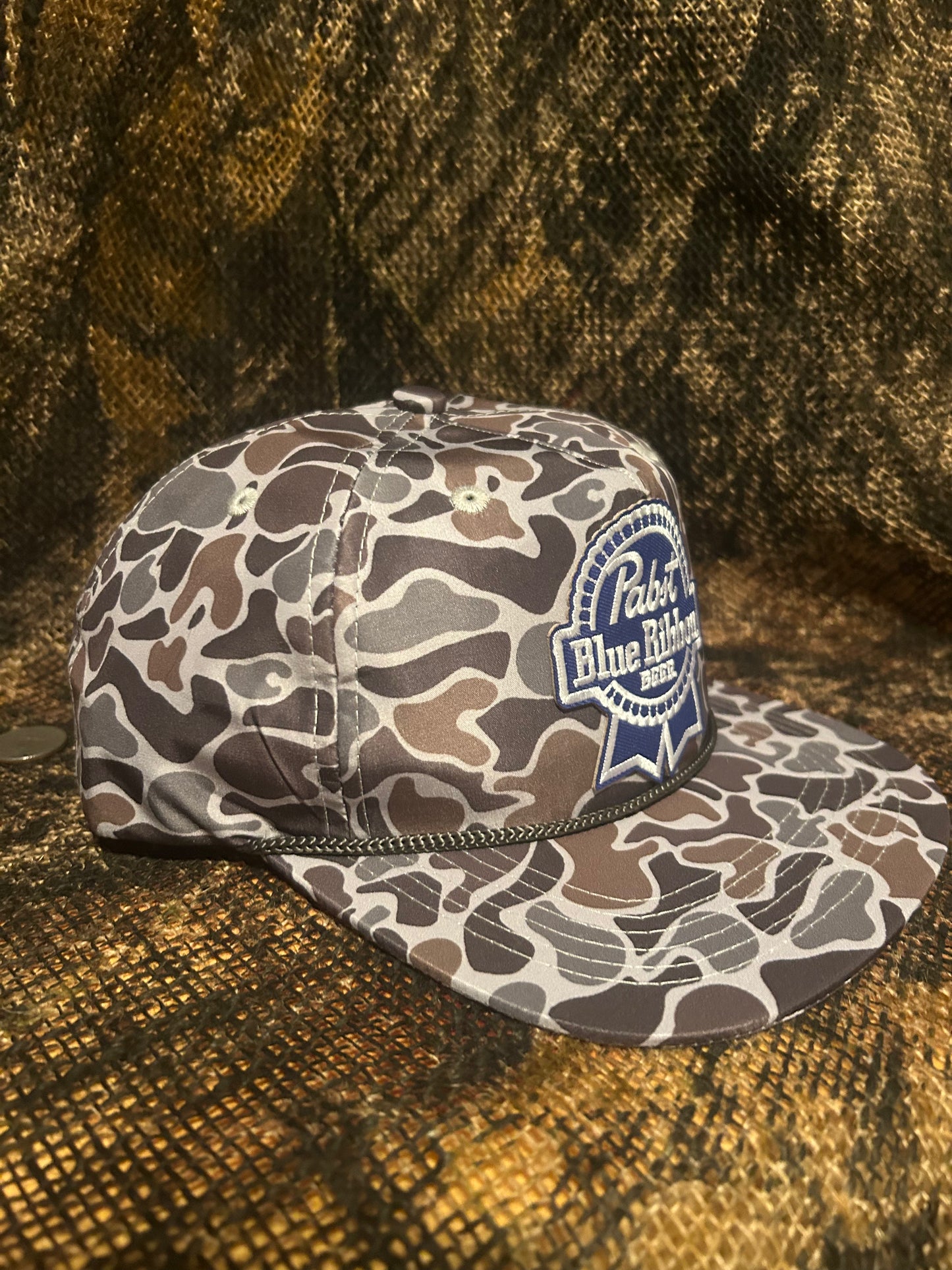 Pabst blue ribbon smoke camo SnapBack hat