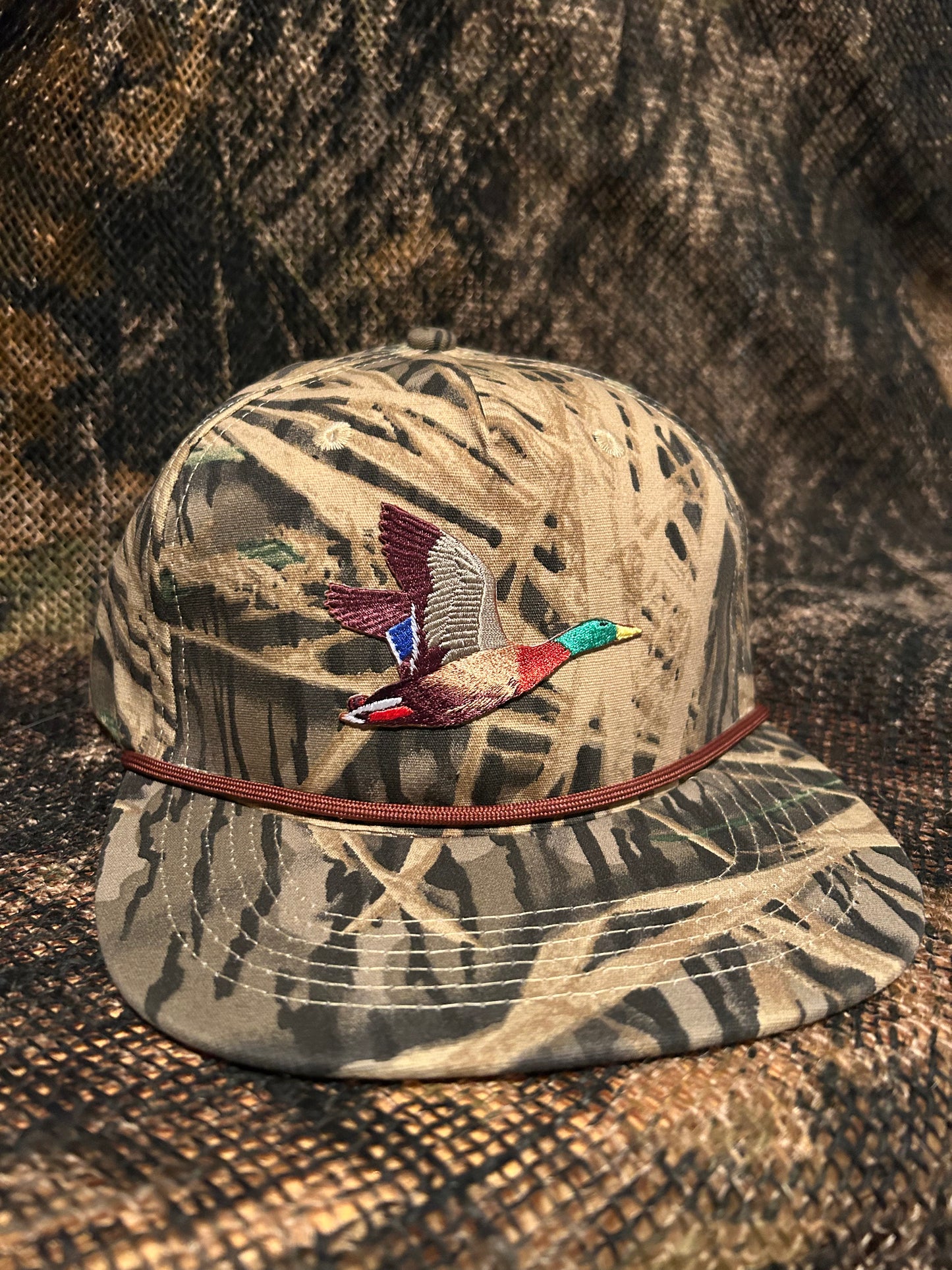 Mallard Duck Camo ropebrim SnapBack hat