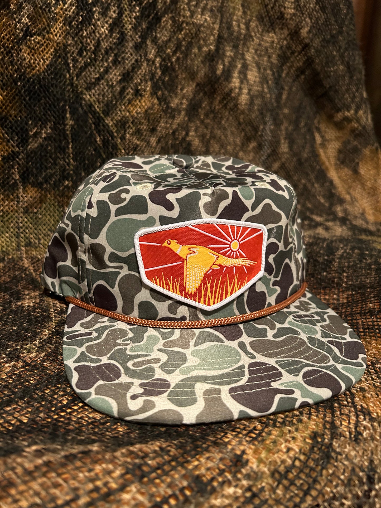 Pheasant Hunter jungle Camo ropebrim SnapBack hat