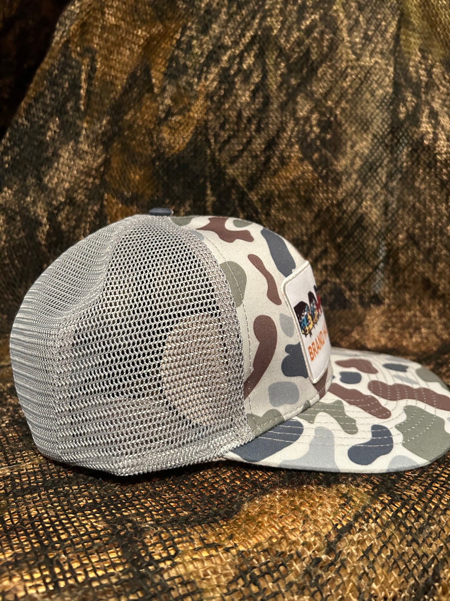 Banjo Brand Trout fishing Camo trucker hat