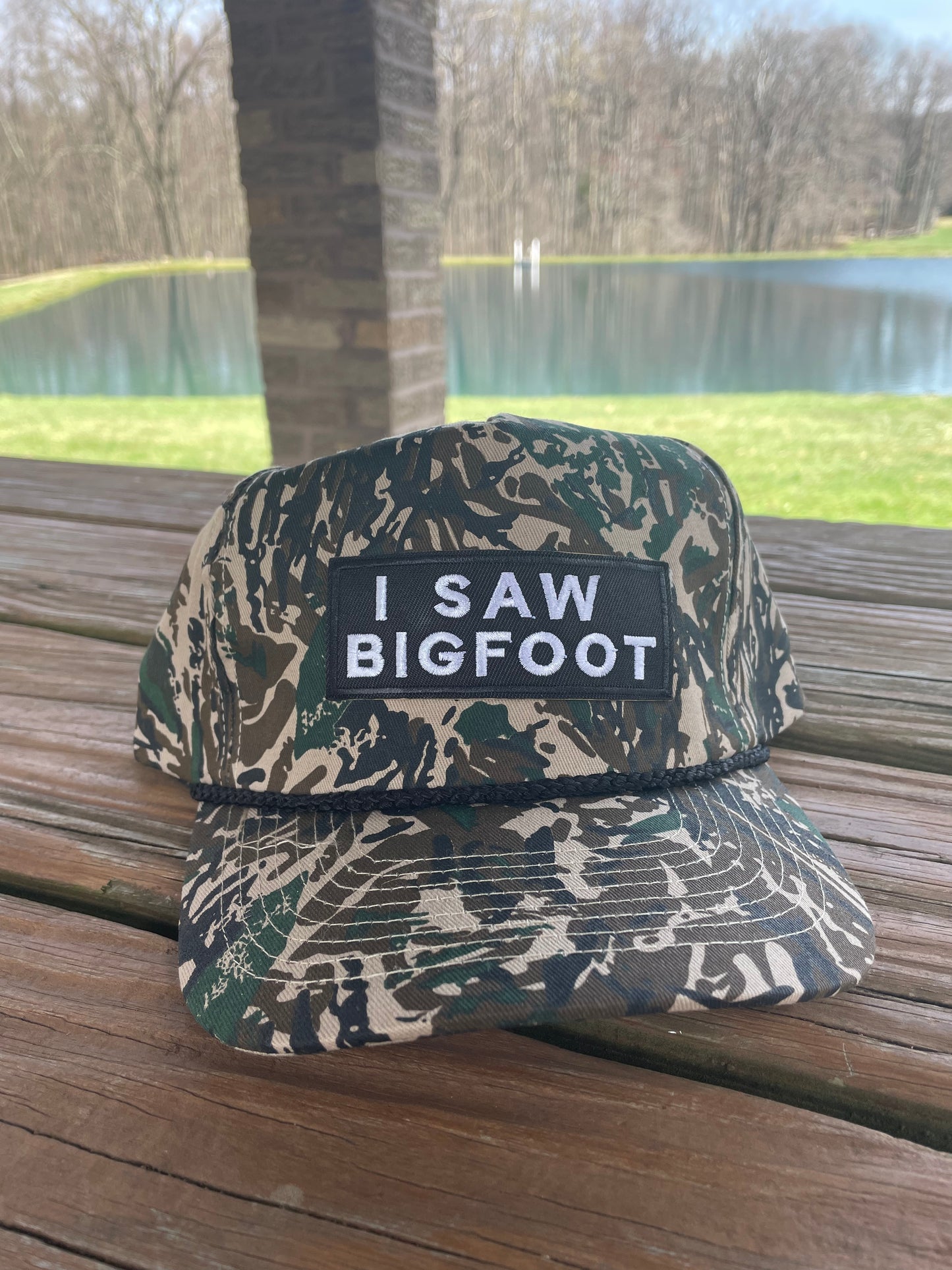 I Saw Bigfoot retro camo SnapBack hat