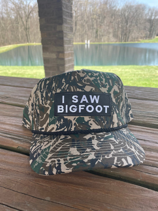 I Saw Bigfoot retro camo SnapBack hat