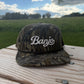 Banjo Cursive font mossyoak treestand camo SnapBack hat