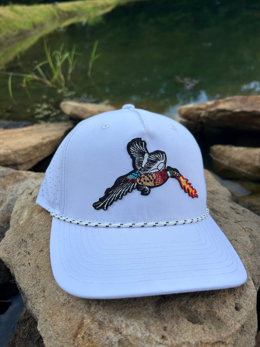 Fire Breathing Pheasant White snapback hat