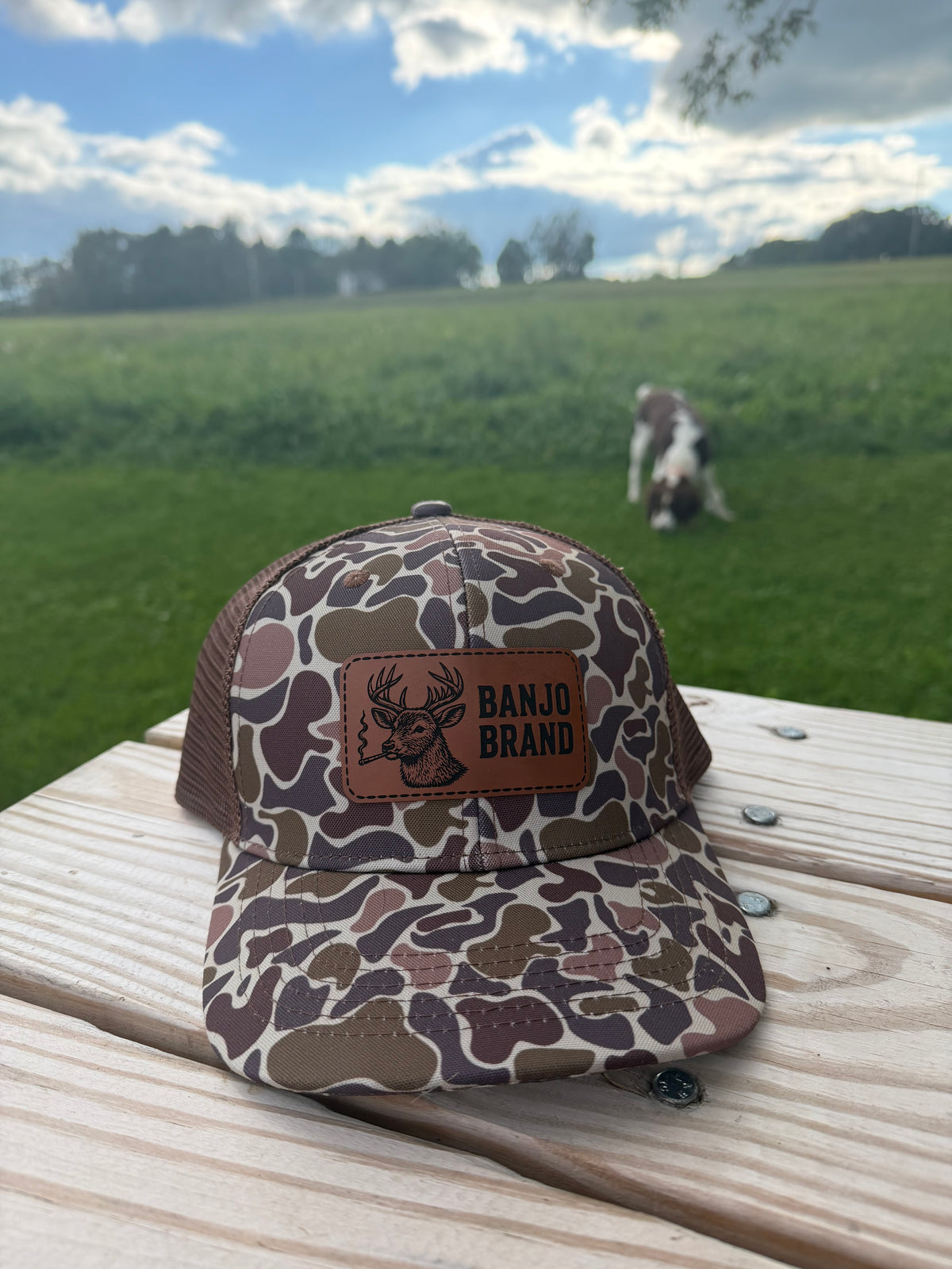 Banjo Brand Smoking Deer Camo trucker hat