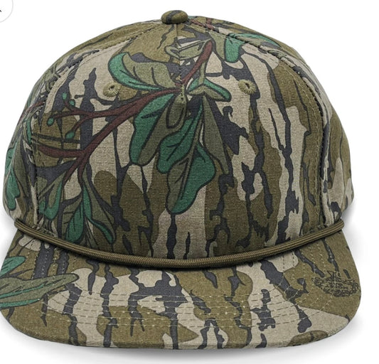 Mossy Oak green leaf Camo rope brim leather strap hat