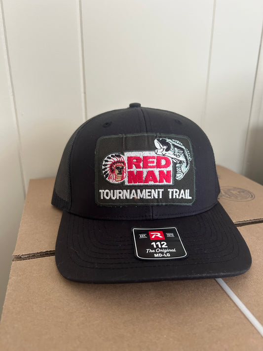 Red Man tournament Trail Black Richardson 112 trucker hat - Bass Fishing Tobacco