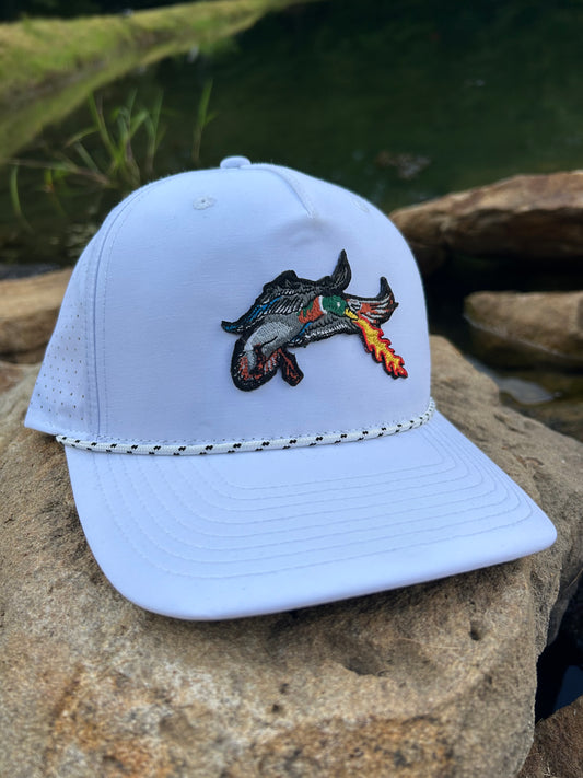 Fire Breathing Mallard Duck White snapback hat