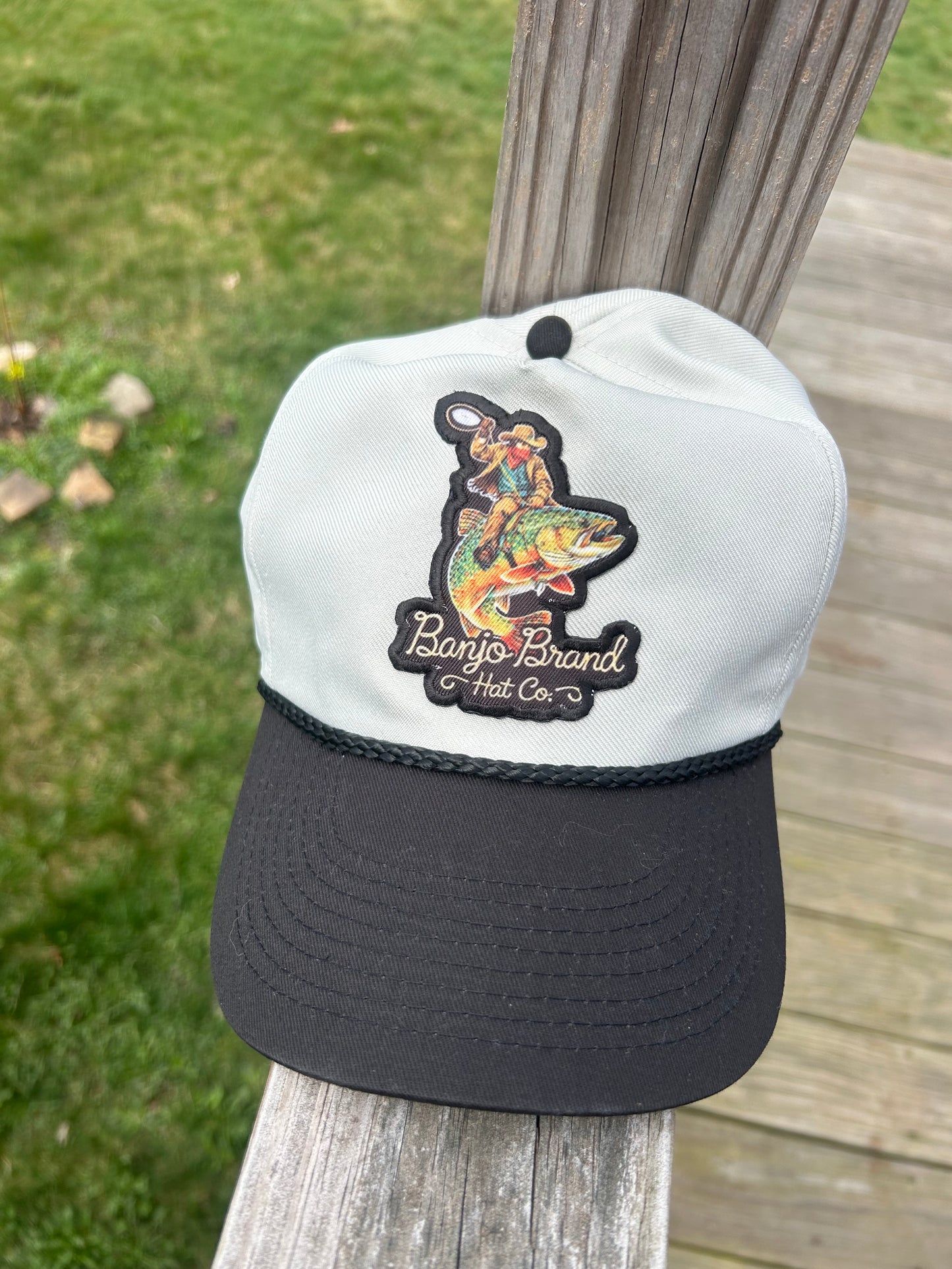 Trout fishing Cowboy gray/black rope brim SnapBack hat