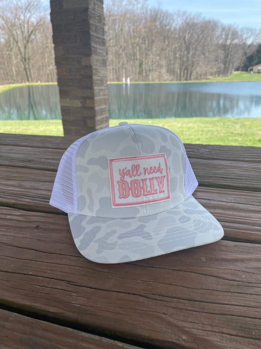 Y’all need Dolly white camo SnapBack Trucker hat