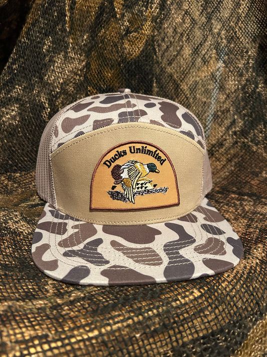 Ducks Unlimited patch on a retro Camo ropebrim SnapBack hat