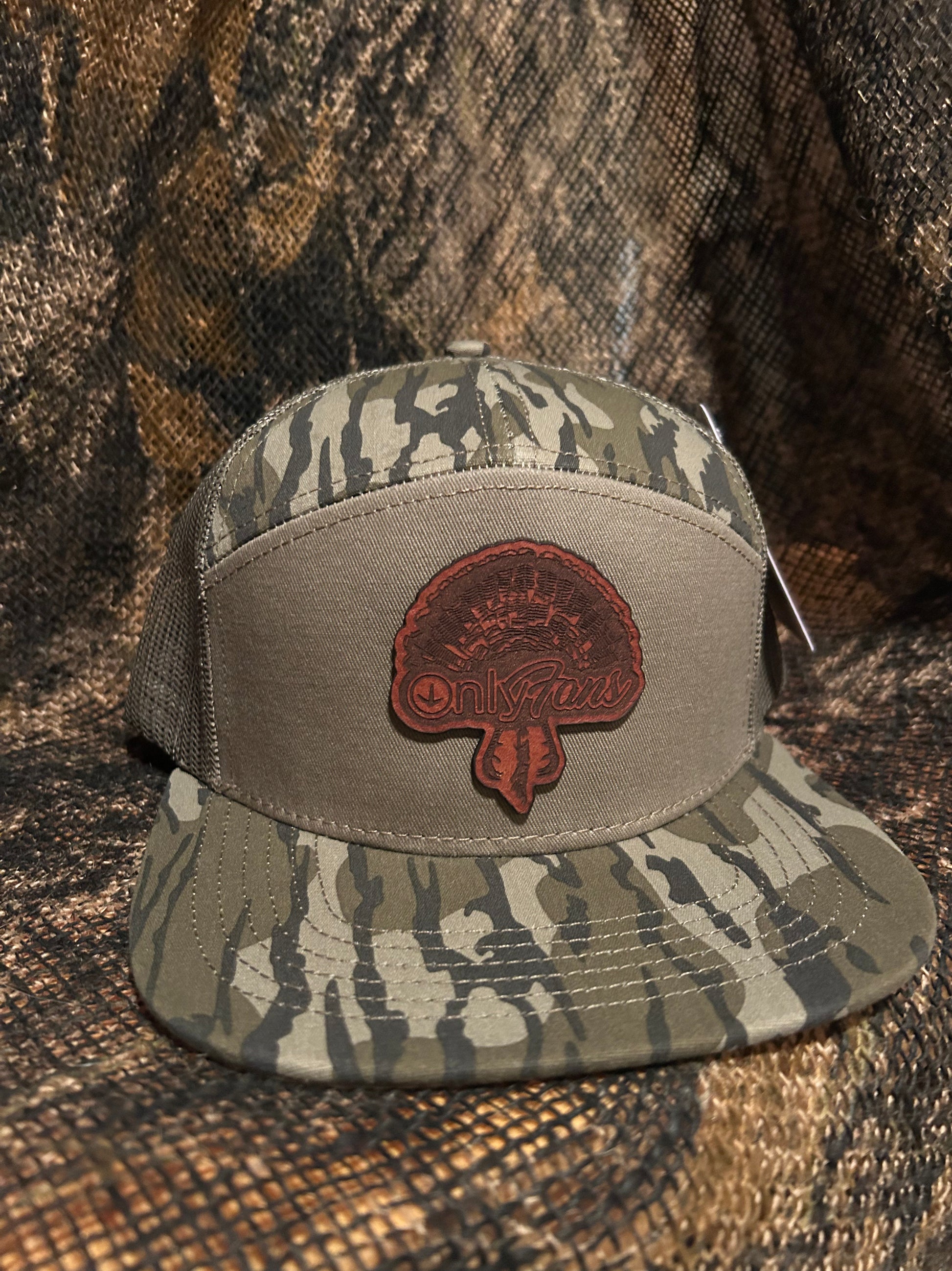 Onlyfans turkey leather patch 7 panel mossy oak bottomland SnapBack BANJO BRAND HAT CO