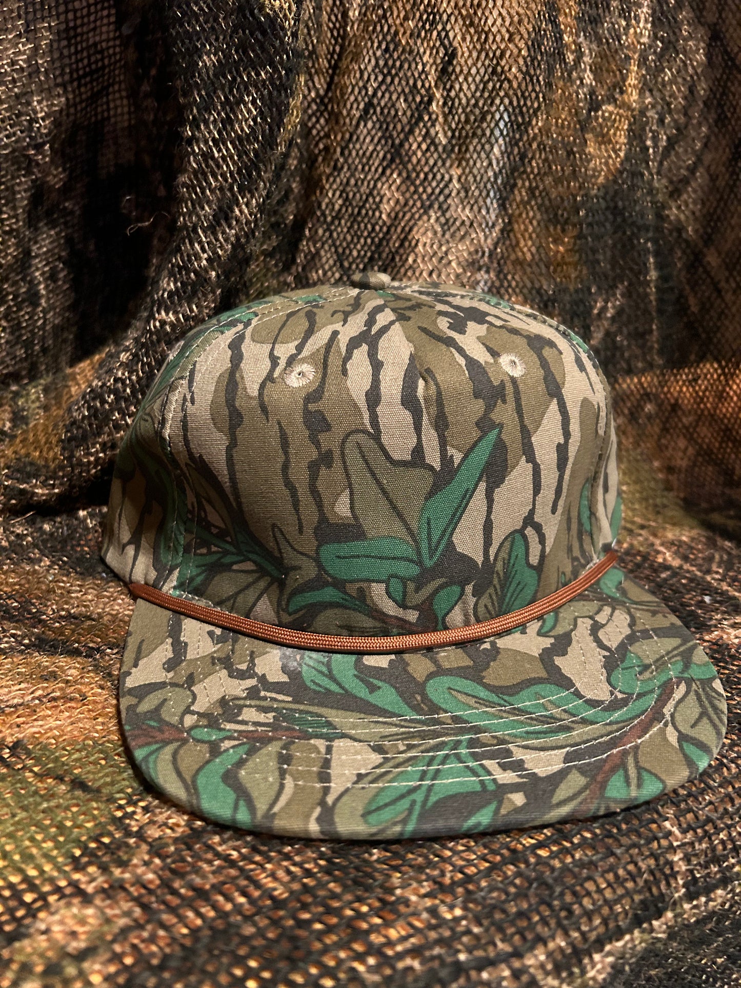Mossy Oak green leaf Camo rope brim leather strap hat – BANJO BRAND HAT CO.