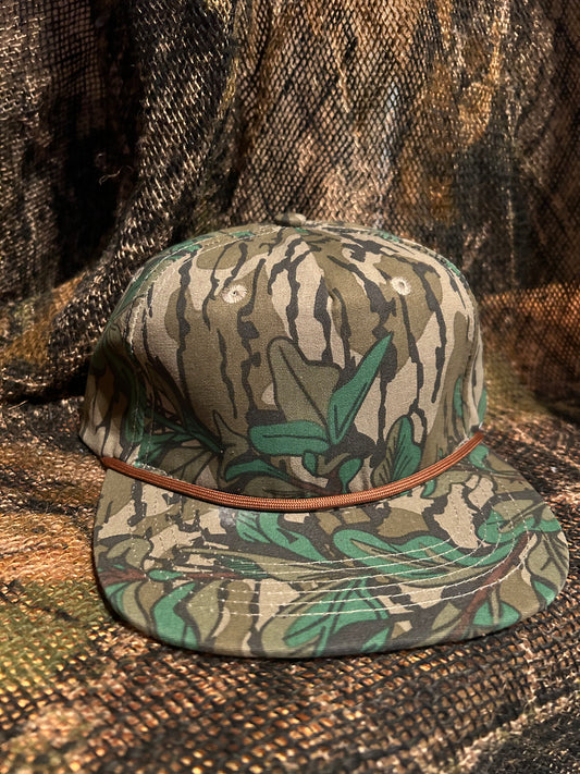 Mossy Oak green leaf Camo rope brim leather strap hat