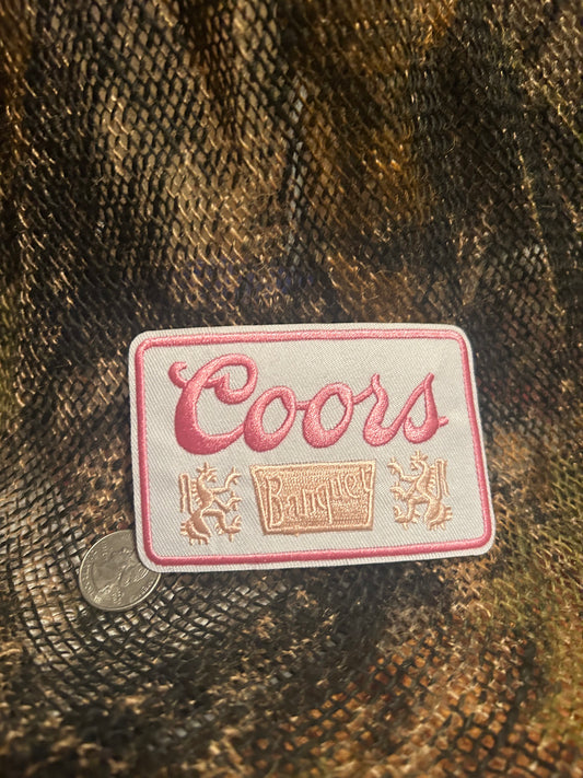 Pink Coors banquet iron on patch