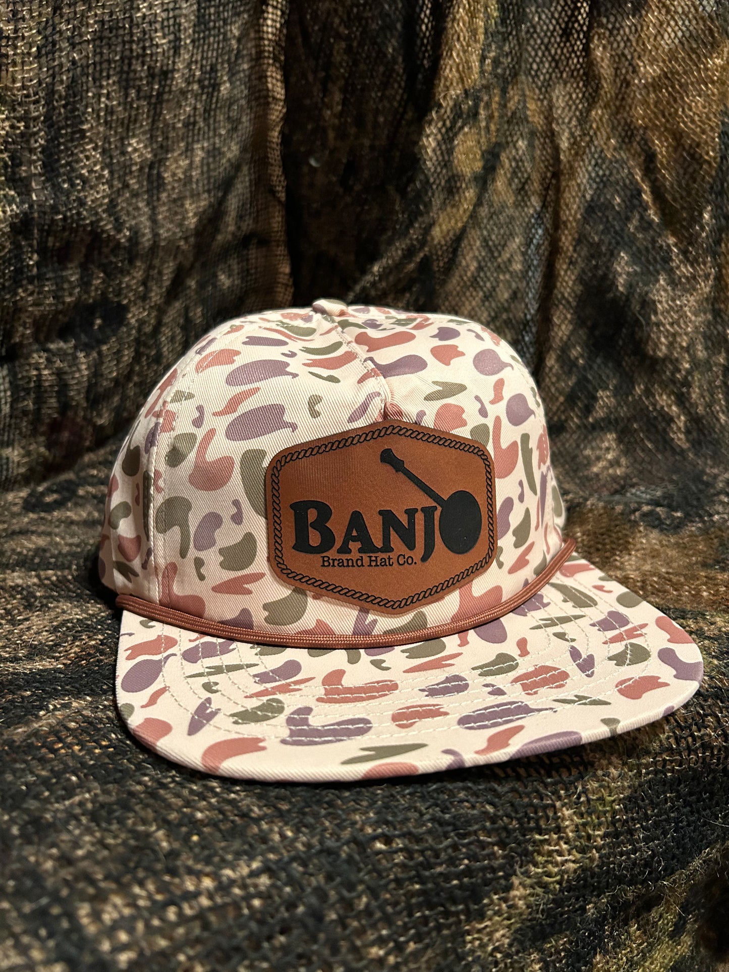 Banjo brand leather wheat Camo SnapBack hat