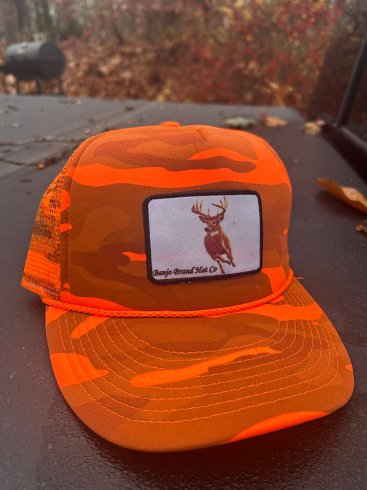 Blaze Orange Camo whitetail deer hat