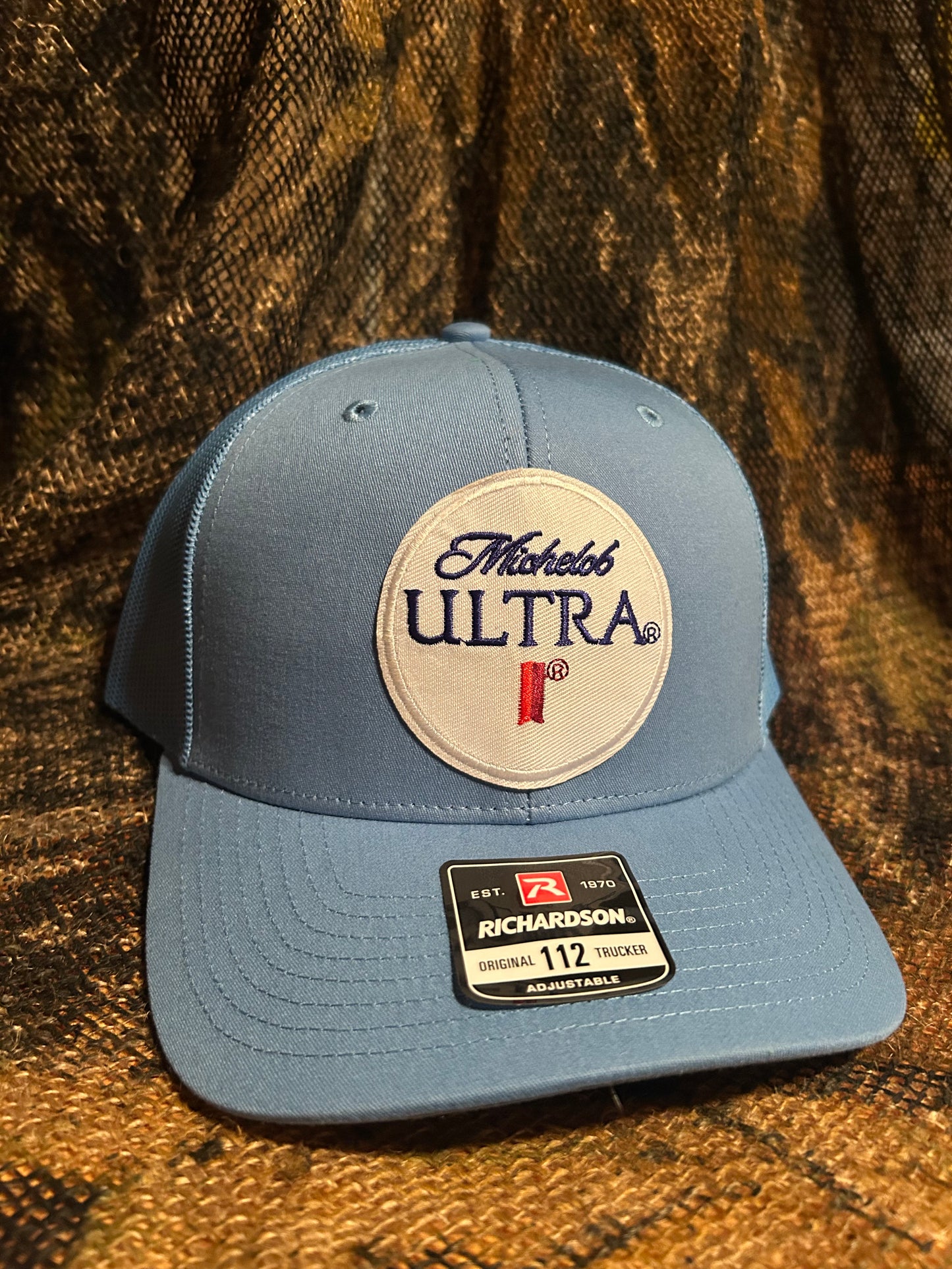 Michelob Ultra baby blue Richardson 112 trucker hat