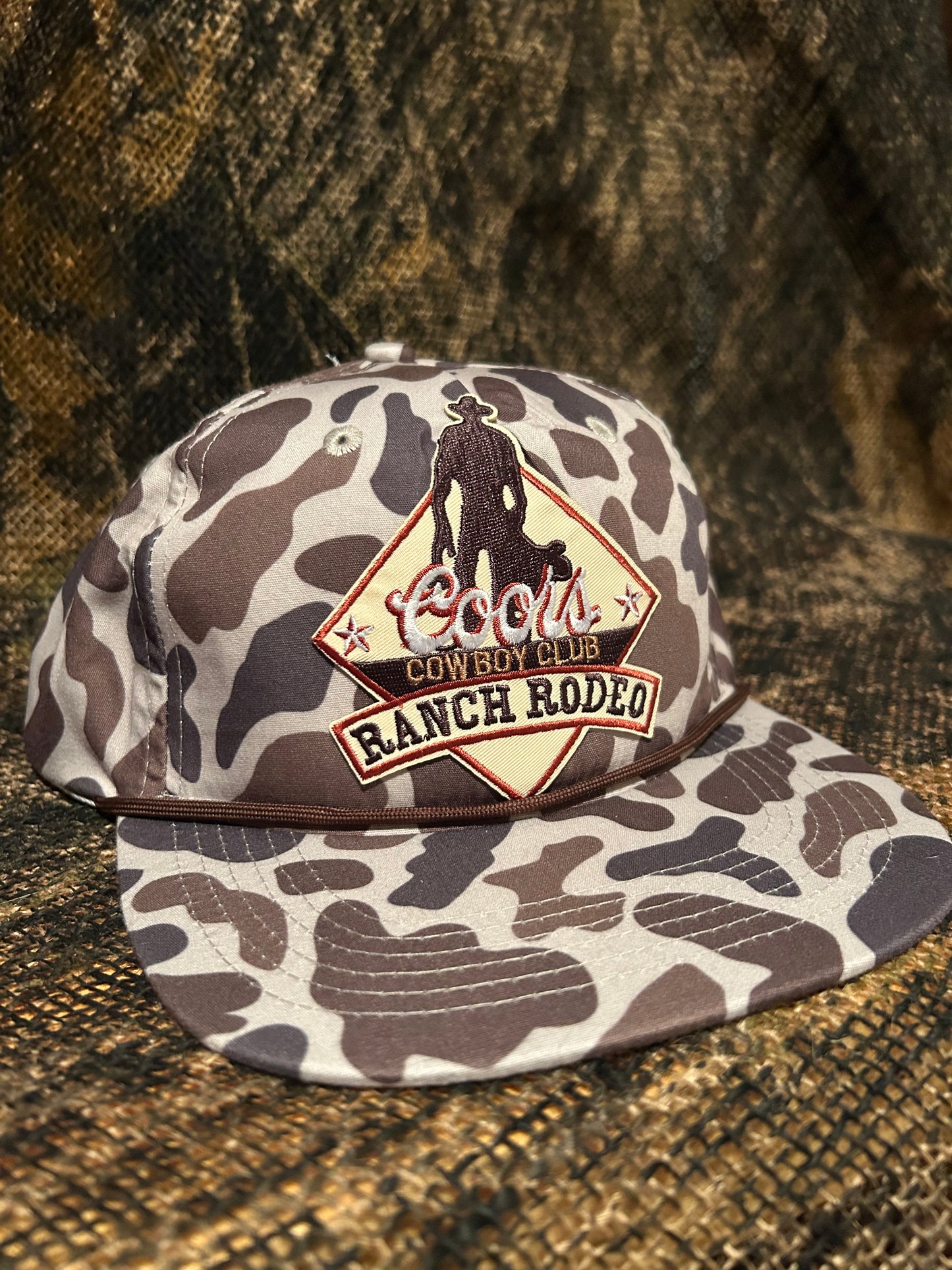 Coors cowboy ranch rodeo retro vintage brown Camo ropebrim SnapBack hat