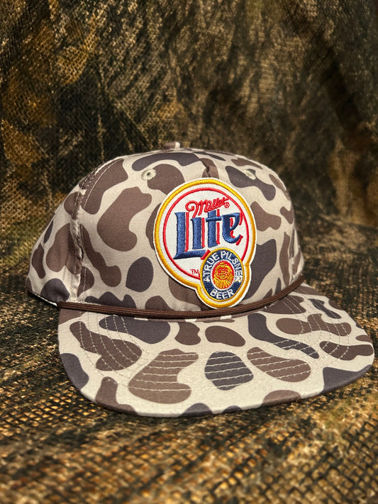 Miller Lite retro vintage brown Camo ropebrim SnapBack hat