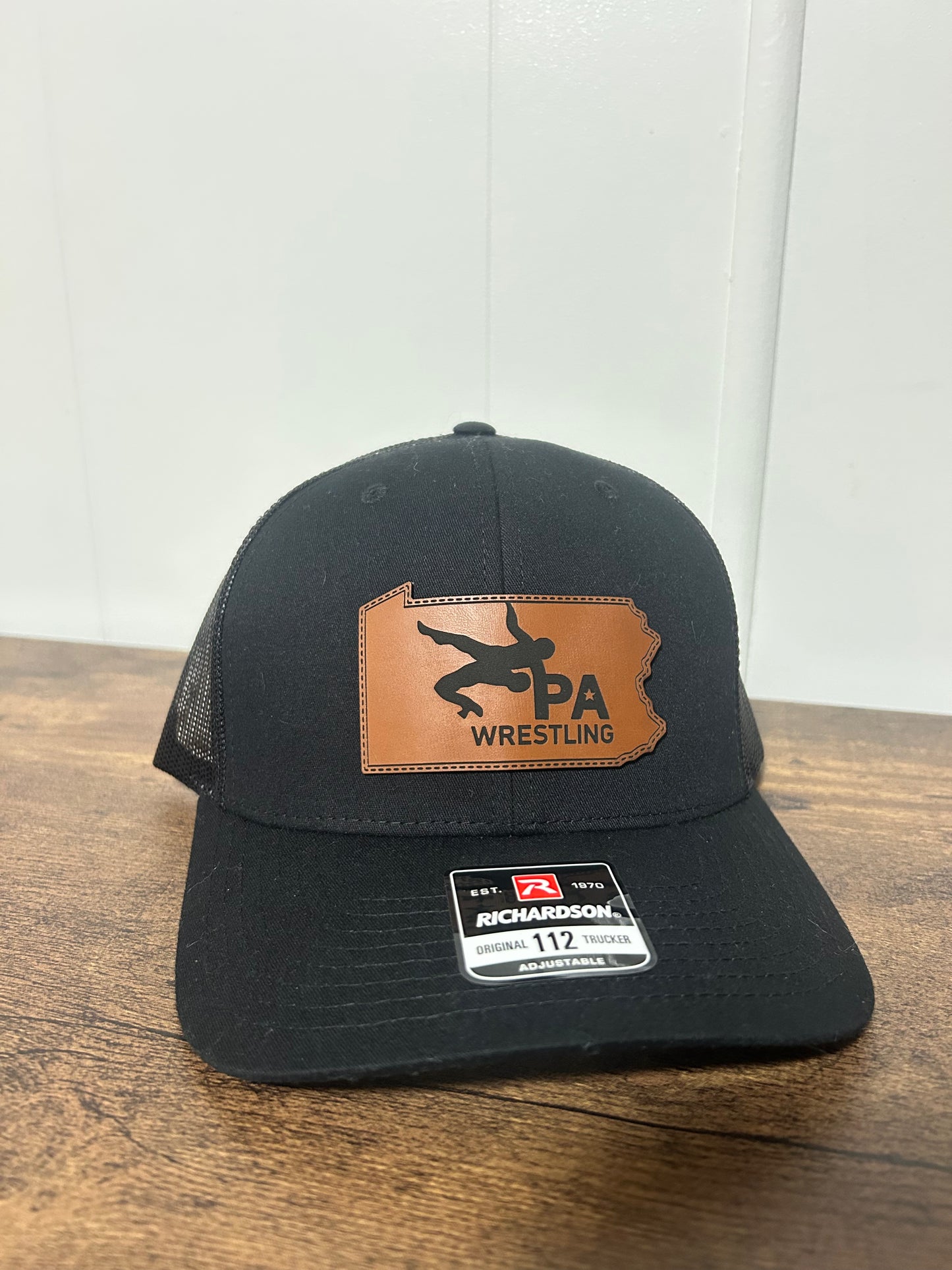 PA Wrestling leather - Black Richardson 112 trucker hat