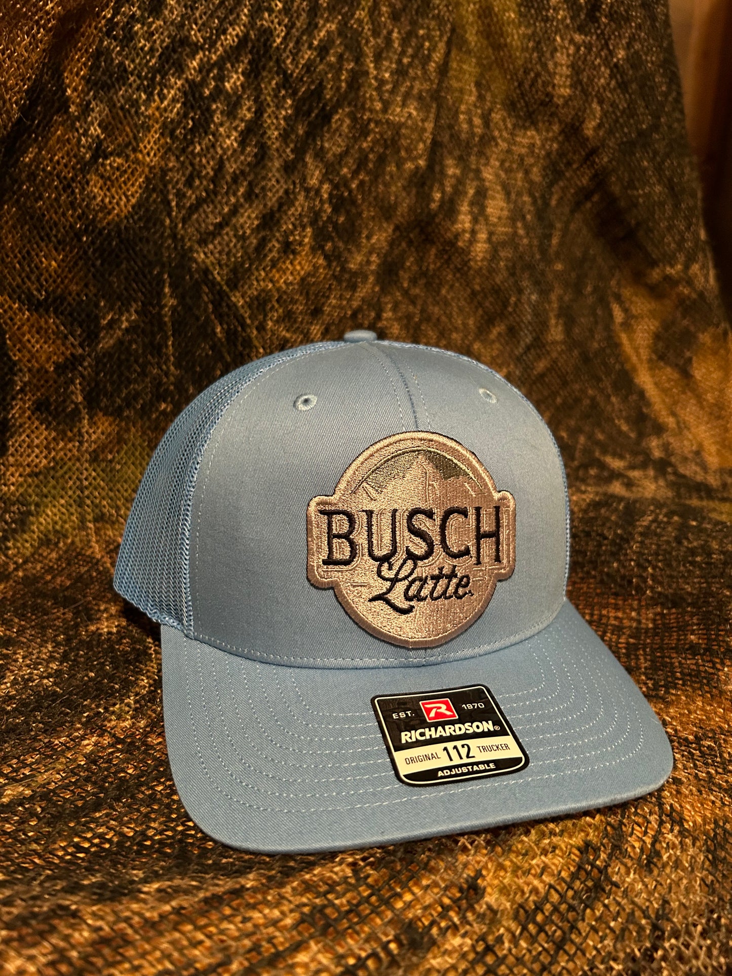 Busch Latte baby blue Richardson 112 trucker hat