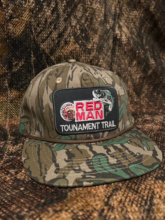 Red Man tournament Trail Mossy oak SnapBack hat - Bass Fishing Tobacco