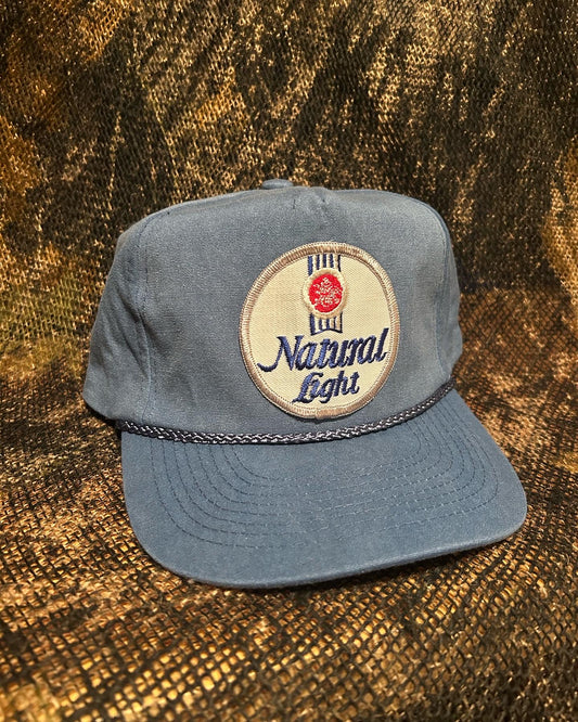Natural Light Patch on a vintage blue rope brim snapback hat