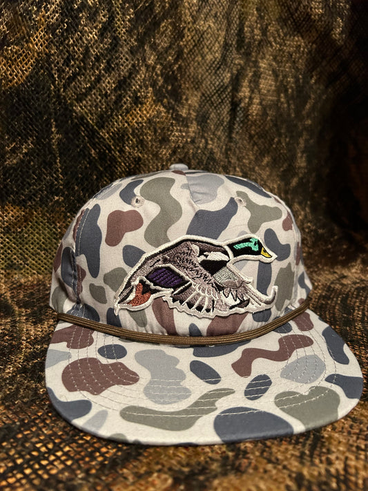 Mallard duck patch on a Jungle Camo Rope brim SnapBack Hat