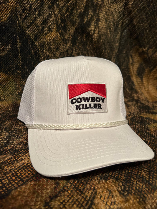 Cowboy Killer Marlboro patch on a all white rope brim Trucker hat